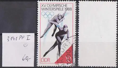 Plattenfehler 10 Pf. Olympische Winterspiele 1988 Eisschnelllauf DDR 3141 I gestempelt Germany used, "fehlender Punkt"