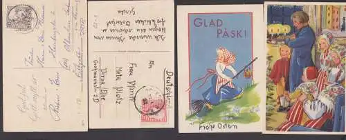 God jul glad paski, 2 Glückwunschkarten signierte Bilder, Frohe Ostern, Weihnachten, 1952 bzw. 1964