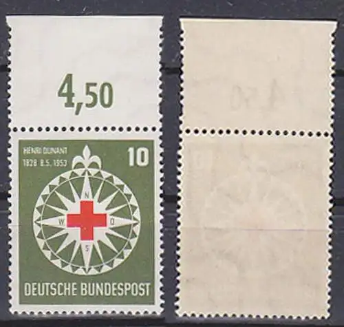 Rotes Kreuz Geburtstag Henri Dunant, 10 Pfg. Oberrand postfrisch BRD 164