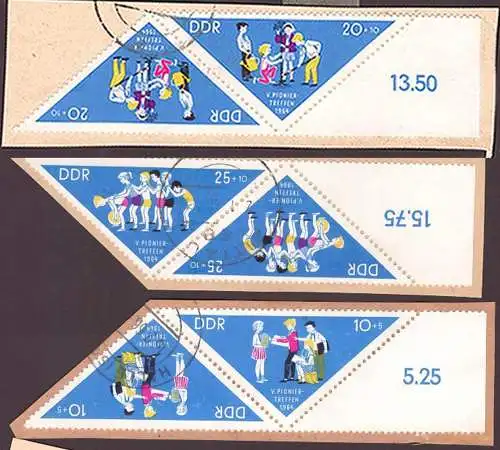 Pioniertreffen Karl-Marx-Stadt Chemnitz 1964 Kehrdruck kpl. 1045/47 auf Unterlage DDR K1 - K3 mit Rand