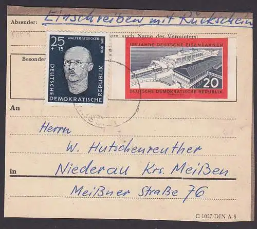 Eisenbahnfähre Saßnitz neuer Bahnhof 20 Pf. geschnitten DDR 805B auf Brief-Ausschnitt, Walter Stöcker