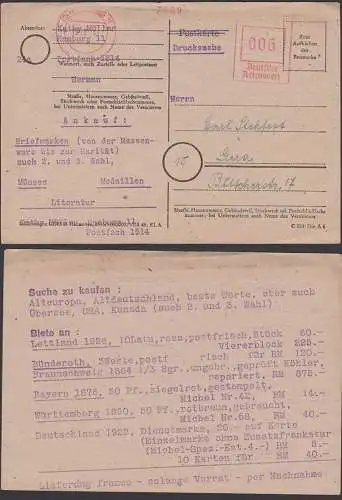 HAMBURG 11, aptierter AFS, noch mit Deutsche Reichspost, 12.3.47 nach Gera, auch die Firma aptiert, Drucksache