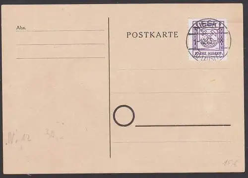 Niesky Oberlausitz Lokalausgabe, 6 Pf. Stadtwappen auf Unterlage 1.10.45, Nr. 12, weisses Kreidepapier, Fernkartenporto