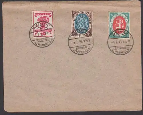 NATIONALVERSAMMLUNG SoSt. 4.7.19 Weimar mit entspr. Sondermarken DR107, 108, 109 Blankoumschlag