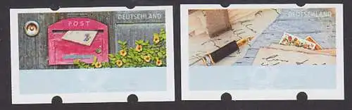 Automatenmarken ohne Werteindruck 2 Stück postfrisch, Abb. Briefkasten Posthorn, ATM 8, 9 Abart