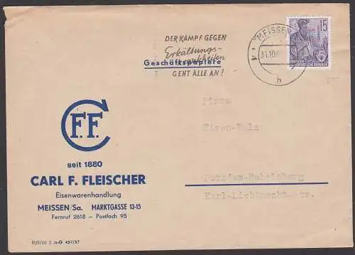 Meissen MWSt 1960 "Der Kampf gegen Erkältungskrankheiten geht alle an!" Eisenwarenhandlung Fleischer, G-Papiere