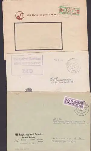 SEBNITZ 3 ZKD-Briefe, dabei B 31IL Hebezeugwerk , Abb. Kranhaken, Volkspolizei-Kreisamt