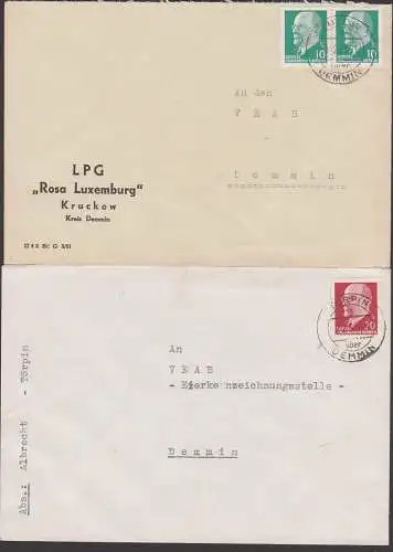TUTOW über Demmin, TÖRPIN über ..., Abs. LPG "Rosa Luxemburg" Kruckow, je an VEAB aus 1962