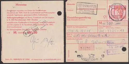 Kühnitzsch PSSt. 54 Wurzen auf Einzahlungsauftrag 18.6.81 mit 30 Pf. Freimarke Halle DDR 1899 - postinterna Aktenlochung