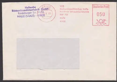 Halle (Saale) AFS 22.8.90 Währungsunionszeit im AFS-Teil noch "VEB" Gummist. Hallesche Bäckereimaschinenfabrik GmbH