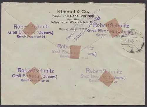 Reinheim (Odenwald) R-Bf mit Nachnahme 6.1.48 R-Nachweisstempel in rot, 1,48 Porto nach Dingelsdorf, rs. Konstanz 9.1.48