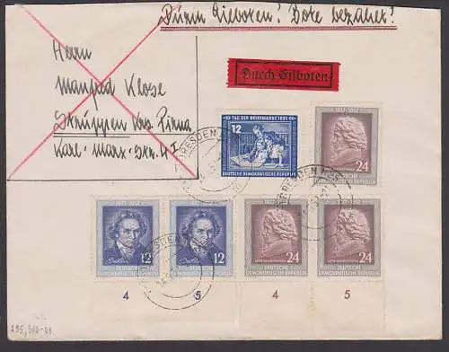 Ludwig van Beethoven Komponist Eilboten-Doppel-Brief portogenau Dresden DDR 300, 301, 295, junge Sammler mit Album