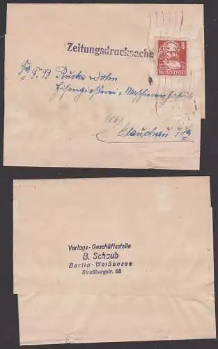 Zeitungsdrucksache Streifbandsendung 2. Gewichtsstufe Berlin nach Glauchau, 8 Pf. SBZ Köpfe I, Karl Marx.