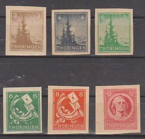 SBZ Freimarken OPD Thüringen 92/7U postfrisch, ungezähnt , Friedrich Schiller, Posthorn, Brief, Tannen