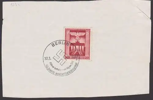 Berlin Brandenburger Tor 54+96 Pfg. auf Unterlage SoSt "10 Jahre Machtübernahme!" DR 829