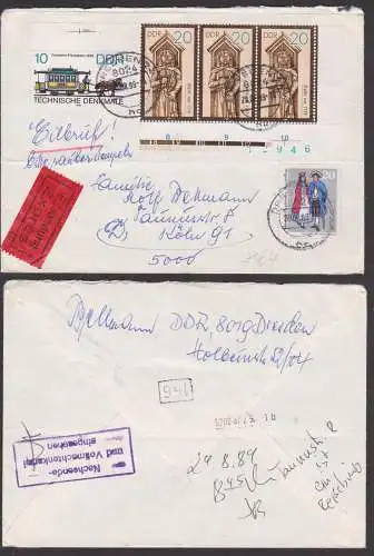 Auslands-Eil-Brief Dresden nach Köln mit seltenem Zusatz-St.-Vermerk "Nachsende- und Vollmachtenkartei eingesehen"