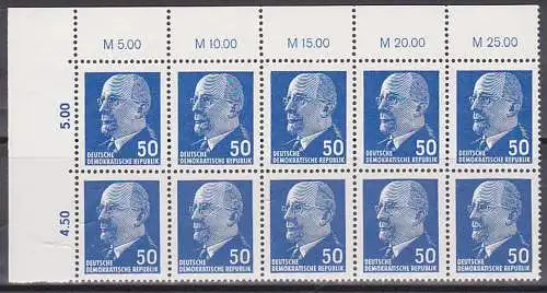 50 Pfg. Walter Ulbrich DDR 937 II/I ** Typenpaar mir Oberrand im 5er-Block