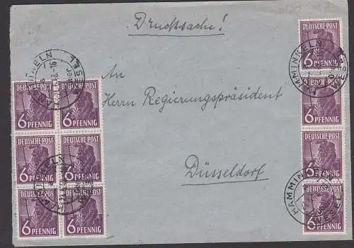 Hamminkeln über Wesel Drucksache 21.6.48, 10fach-Frankatur mit 6 Pfg. nach Düsseldorf, Währungsreform 1. Tag, 944 ZF