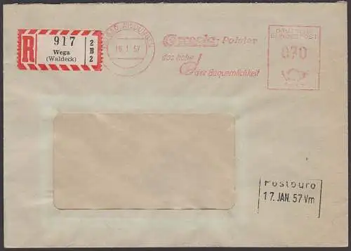 Bad Wildungen R-Brief Weg (Wqaldeck) mit AFS 16.1.57 "Corresta- Polster das hohe der Bequemlichkeit"