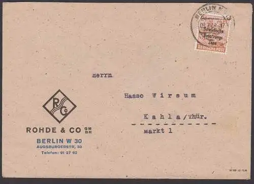 Berlin N119 Brief mit Westberliner Abs. Berlin W30 wegen Portoersparnis nachKahla 9.7.48