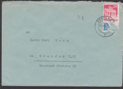 KOBLENZ Brief nach Sachsen mit NO-Marke, die nicht zulässig war, hier teilweise abgerissen 21.6.51