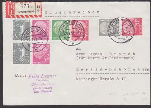 Wolfenbüttel Zdr. Theodor Heuss aus Markenheftchen, R-Brief dabei W18, S40 portogenau