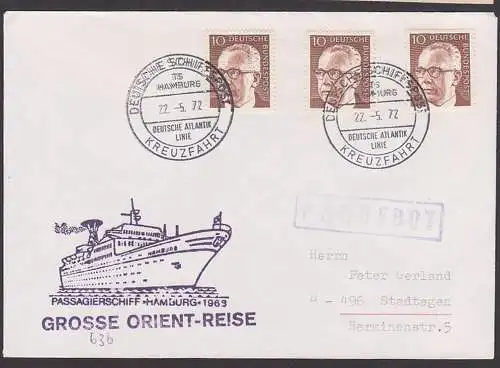 Deutsche Schiffspost TS Hamburg Deutsche Atlantik Linie Kreuzfahrt mit Passagierschiff "Hamburg" Große Orient-Reise