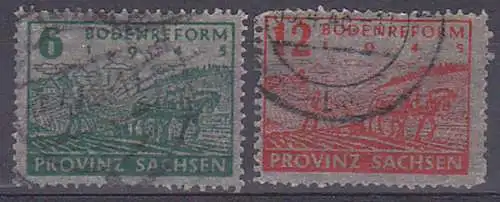 Bodenreform 1945 in der DDR, Zigarettenpapier, Pergaminpaier SBZ 80/81 gest, pflügender Bauer