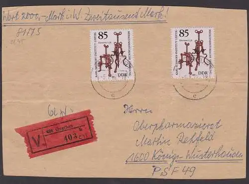 Medizintechnische Geräte DDR 2645(2) 85 Pf.  Elevatoren, Wert-Briefauschnitt Querfurt 5.1.62, seltene MeF, Germany