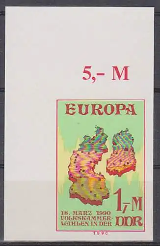 Volkskammerwahlen in der DDR 1990, 1,- M ** EUROPA Deutschlandkarte getrennt, kein offizielles PWZ