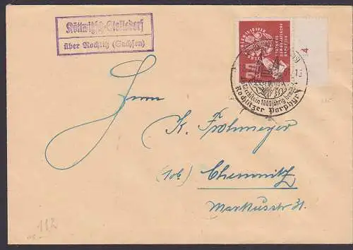 Köttwitsch-Stollsdorf über Rochlitz (Sachsen) Poststellenst., Fernbrief mit SoSt. Porphyr, 24 Pf.  Volkswahlen DDR 275