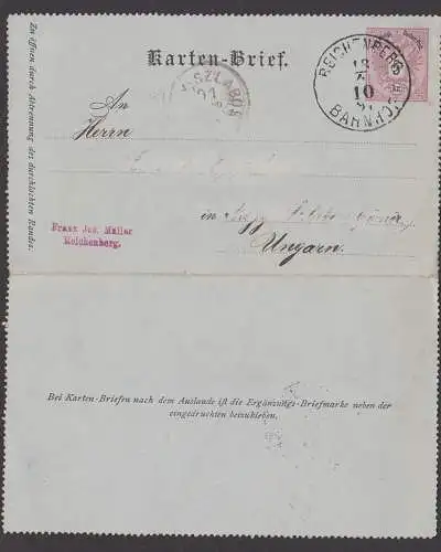 Reichenberg Bahnhof, Liberec Kartenbrief 1910, nach Ungarn