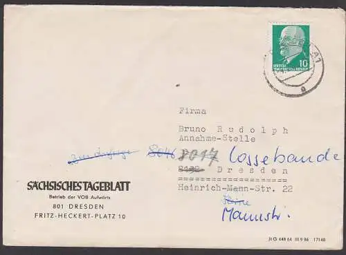 Adressänderungen Dresden Ortsbrief mit korrigierter Straße bzw Postleitzahl Sächsisches Tageblatt