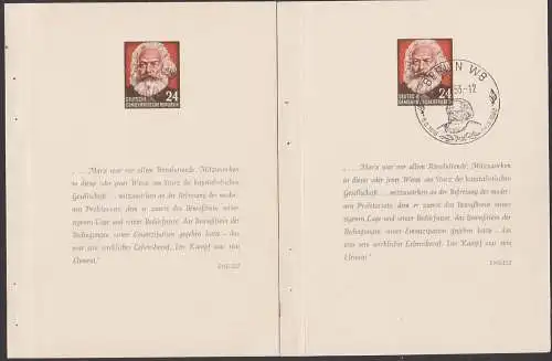 Karl-Marx KM-Jahr 1953, 24 Pfg. ** und SoSt. aus Karl-Marx-Gedenkbuch S 344-353, saubere Erhaltung