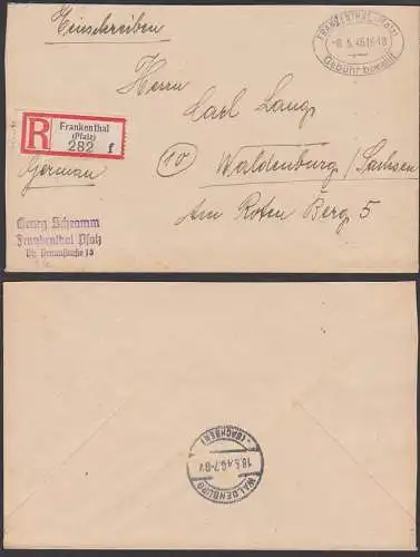 Frankenthal (Pfalz) R-Brief  Barfranaktur "Gebühr bezahlt" 5.4..46 n. Waldenburg Sachsen