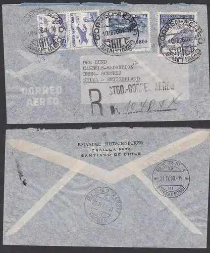 Santiago de Chile R-Brief correo aereo - Chile nach Schweiz Bern suiza Bern TRANSIT Fächer 1960