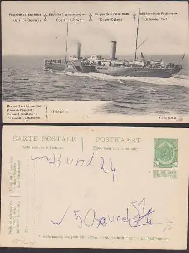 Ostende - Dover belgischer Staatsdampfer Bildpostkarte Aan bord van de Paketboot LEOPOLD II
