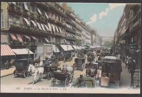 La rue de la Paix, Str. des Friedens, color carte Droschken Kutschen um 1905, unbeschrieben