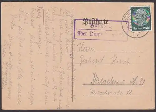 Germany Hirschbach über Dippoldiswalde 29.7.40 Karte mit Poststellenstempel