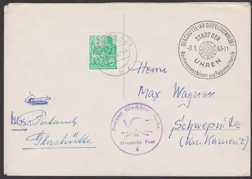 Germany Glashütte über Dippoldiswalde Postsache SoSt. Stadt der Uhren Rechenmaschinen und Feinmechanik 3.1.63, Sonnenuhr