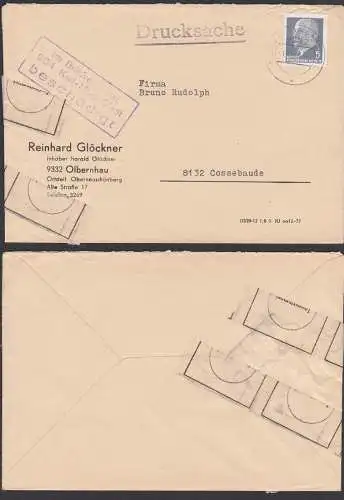 Drucksache Olberhau mit postalischer Bearbeitung in Karl-Marx-Stadt wegen Beschädigung im Briefverteilamt