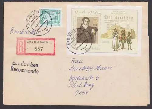 Carl Maria von Weber Germany Dresden Semperopper "Der Freischütz" R-Brief mit Einlieferungsschein Bad Köstritz