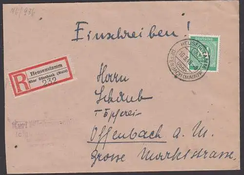 Heusenstamm über Offnbach (Main) R-Brief, 10.3.48 nach OffenbachTöpferei