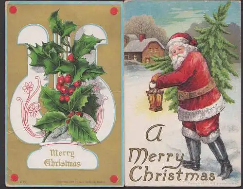 merry Christmas, 2 cardsfrom 1907, 1908 to Germany, Prägekarte, Weihnachten