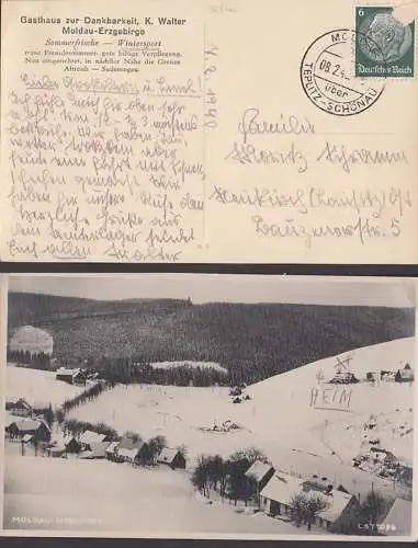 Moldau Erzgebirge Vltava Sudetengau Teplitz-Schönau Teplice Fotokarte 1943, Gasthaus zur Dankbarkeit