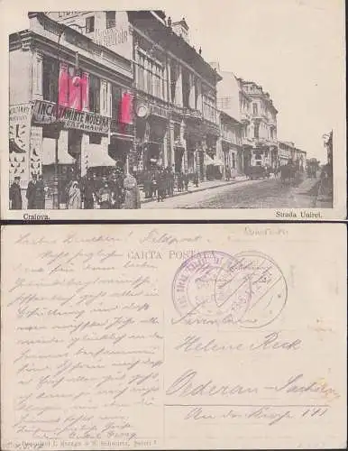 Craiova Krajowa Strada Unirei Feldpostkarte 1917, Straßenansicht INCALTAMINTE MODERNA, Kleine Walachai Rumänien