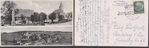 Böhmisch-Einsiedel im Erzgeb. "Gasthaus zur Heimat" Kirche Mníšek, Mnischek, Fotokarte 1938