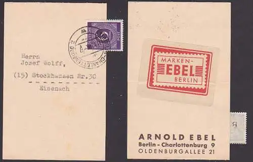 Streifbandsendung Berlin-Charlottenburg 1946, 6 Pf. Ziffern mit Abs.-Aufkleber Briefmarken-EBEL-Berlin