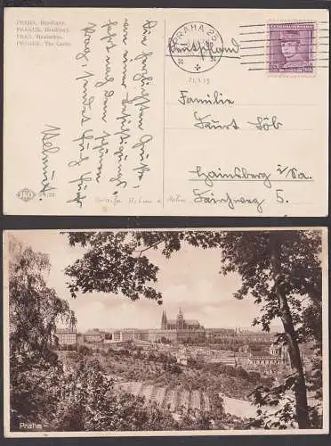 Protektorat Böhmen und Mähren Prag Praha 25  Fotokarte the castle 23.4.39 Vorläufer Stefanik nach Hainsberg