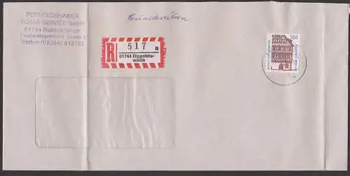 Einfachfrankatur Rathaus auf R-Brief Dippoldiswalde, Bf gefaltet BRD 550 Pf. Suhl-Heinrichs Mi. 1746